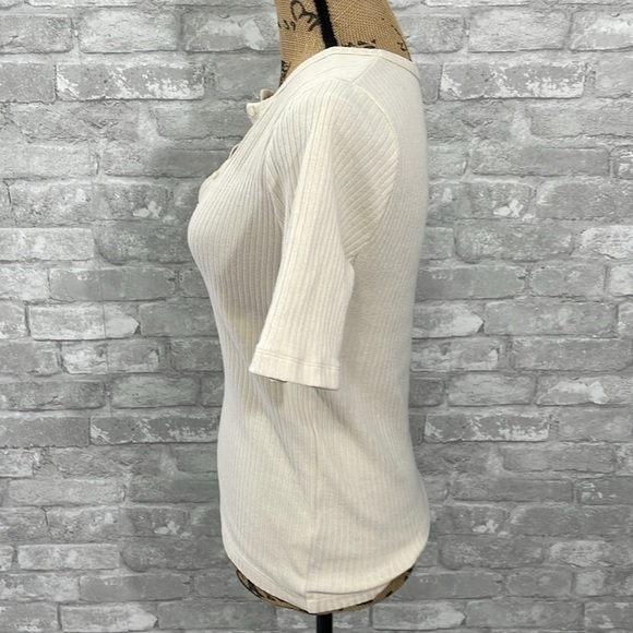 J.Crew Cream Ribbed Elbow-Sleeve Henley - Picture 3 of 7